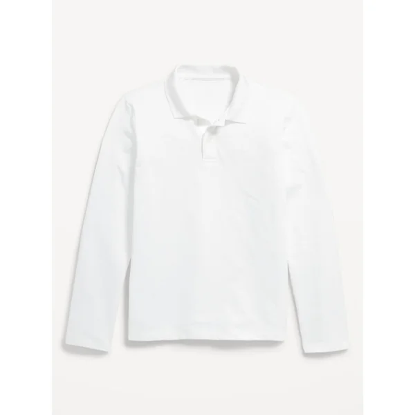 School Uniform Long-Sleeve Polo Shirt for Boys - White Lilies