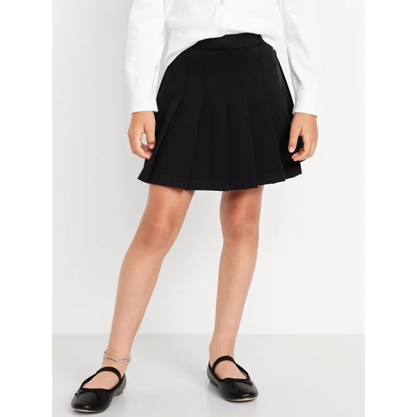 School Uniform Ponte-Knit Pleated Skort for Girls - Black Jack