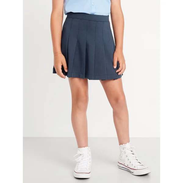 School Uniform Ponte-Knit Pleated Skort for Girls - Ink Blue