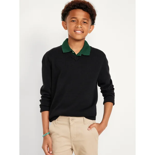 School Uniform Solid V-Neck Sweater for Boys - Black Jack