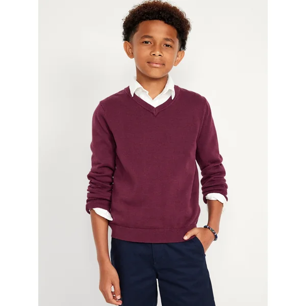School Uniform Solid V-Neck Sweater for Boys - Crimson Cranberry