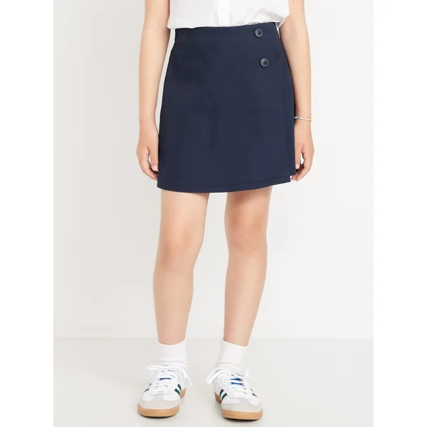 School Uniform Wrap-Front Skort for Girls - Ink Blue