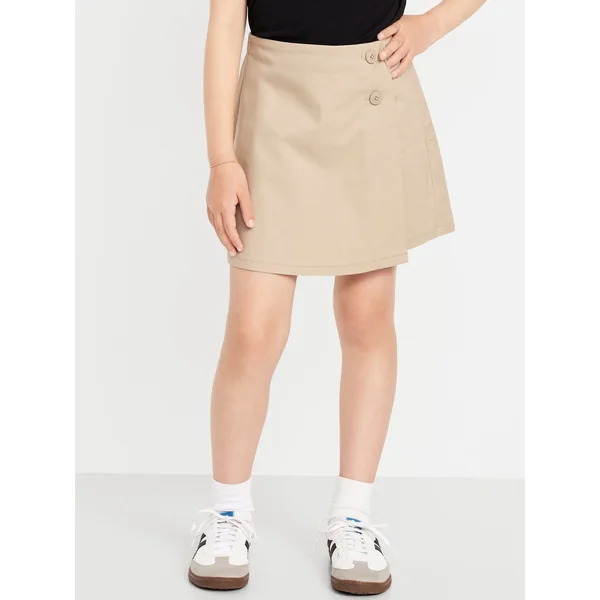 School Uniform Wrap-Front Skort for Girls - Rolled Oats