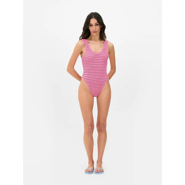 Scoop Back Crinkle Swimsuit - Dark Pink
