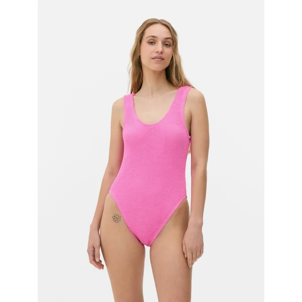 Scoop Back Crinkle Swimsuit - Pink
