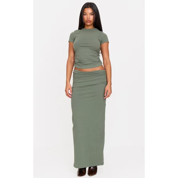 Sea Green Foldover Cotton Maxi Skirt