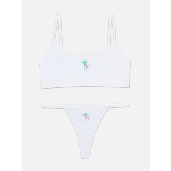 Seam Free Embroidered Cropped Set - White