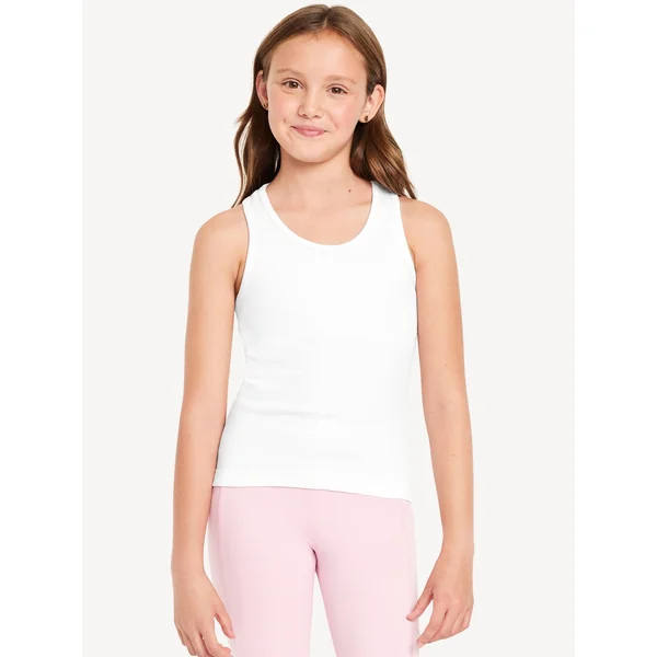 Seamless Fitted Performance Tank Top for Girls - White Lilies