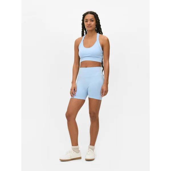 Seamless High Waist Yoga Shorts - Light Blue