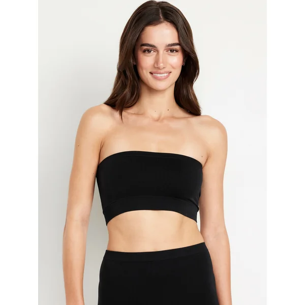 Seamless Ribbed Longline Bandeau Bra - Black Jack