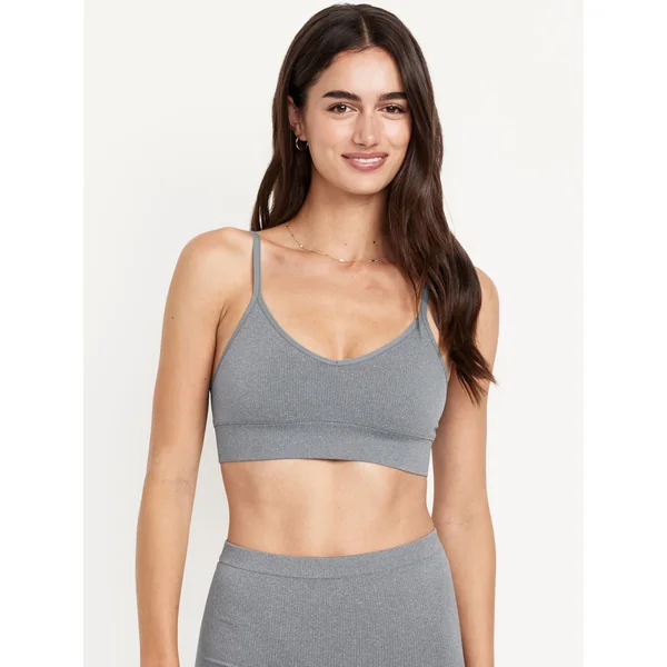 Seamless Ribbed Longline Bra - Medium Heather Gray
