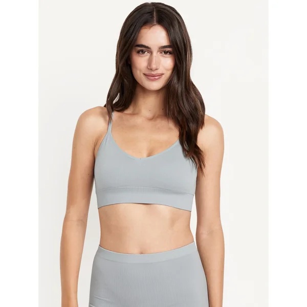 Seamless Ribbed Longline Bra - Silver Sage