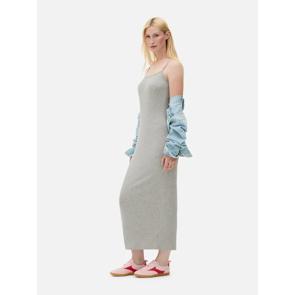 Second Skin Ribbed Maxi Dress - Gray Heather