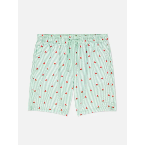Seersucker Drawstring Swim Shorts - Green