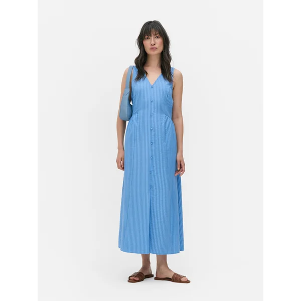 Seersucker Midi Dress - Blue