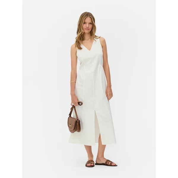 Seersucker Midi Dress - White