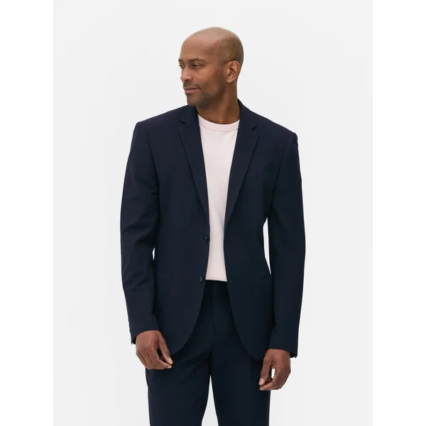 Seersucker Single-Breasted Suit Jacket - Navy