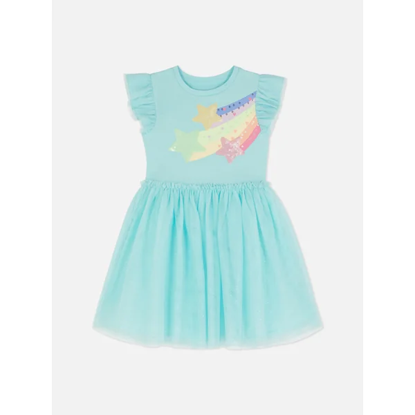 Sequin Star Tutu Dress - Aqua