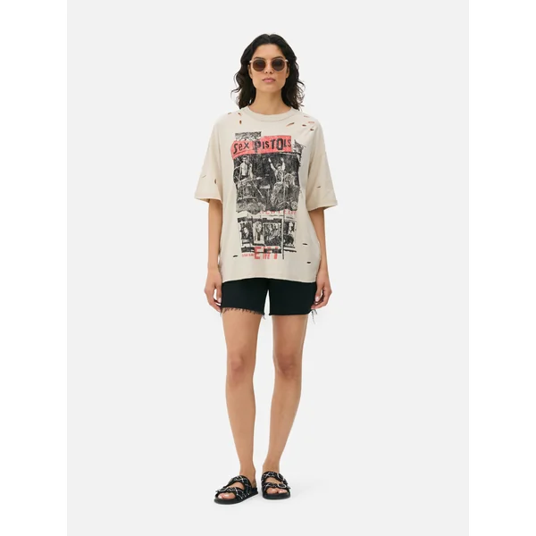 Sex Pistols Distressed Oversized Tee - Ivory