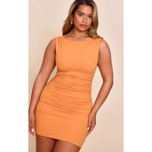 Shape Apricot Built I Sculpt Boat Neck Ruched Side Mini Dress