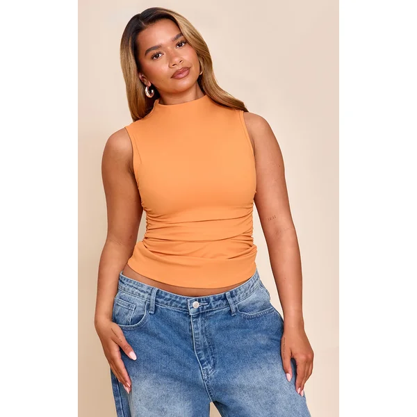 Shape Apricot Built In Bra Sculpt Boat Neck Ruched Side Top