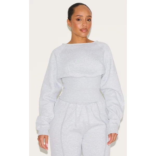 Shape Ash Grey Boat Neck Cinched Waist Sweatshirt
