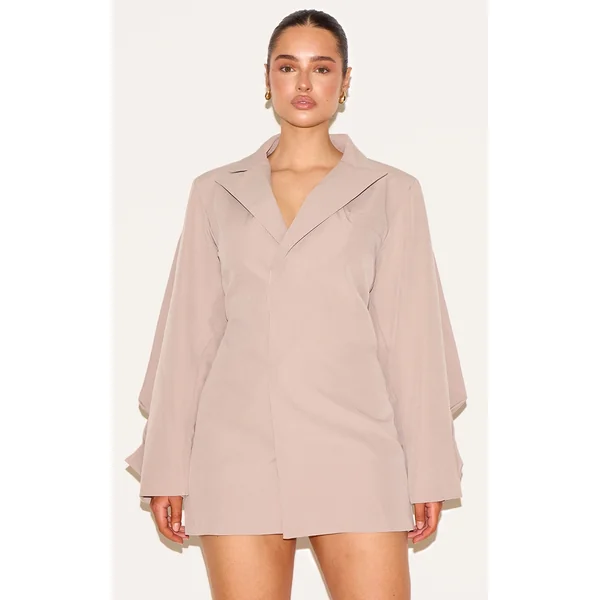 Shape Beige Woven Cinched Adjustable Waist Blazer