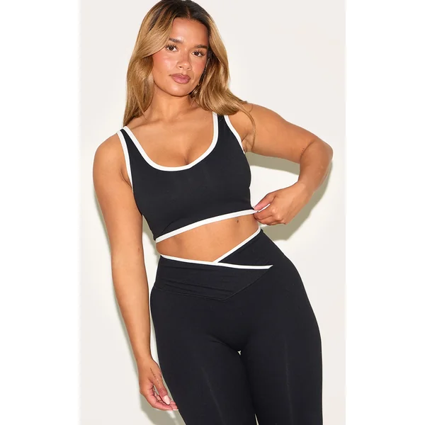 Shape Black Active Contrast Binding Sports Bra