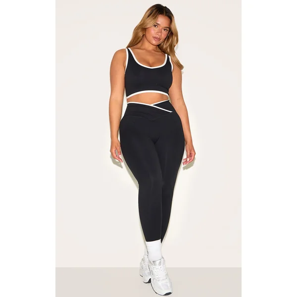 Shape Black Active Contrast Binding Wrap Waistband Leggings