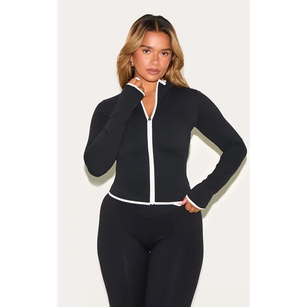 Shape Black Active Contrast Binding Zip Up Jacket