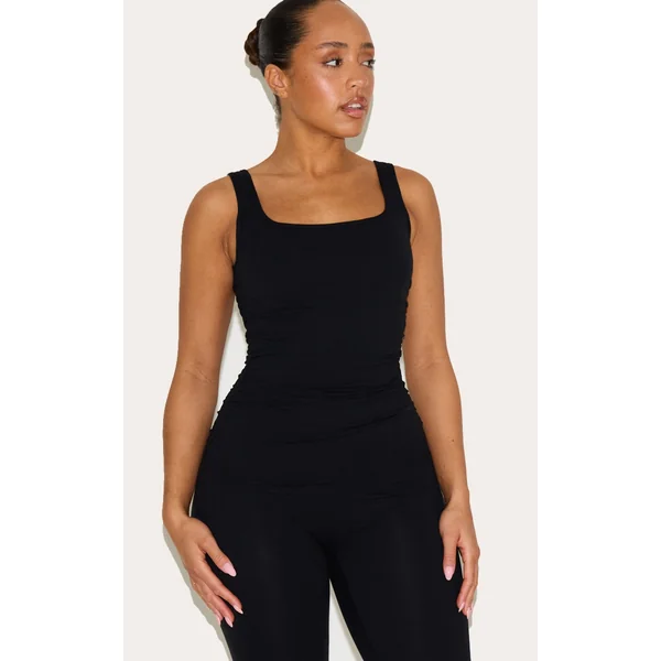 Shape Black Active Ruched Side Cupped Long Line Top
