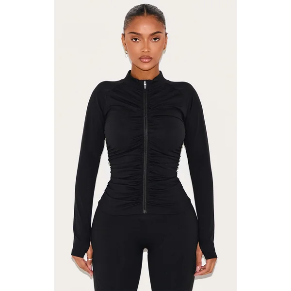 Shape Black Active Ruched Zip Sports Jacket
