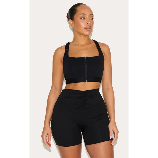 Shape Black Active Zip Front Adjustable Strap Padded Sports Bra