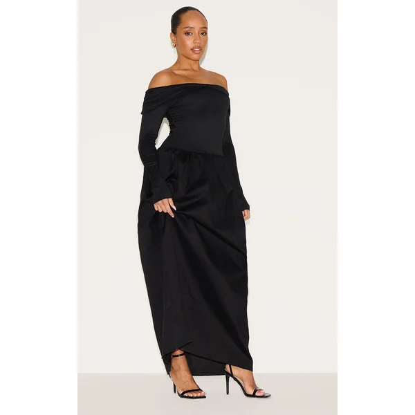 Shape Black Bardot Long Sleeve Maxi Shift Dress