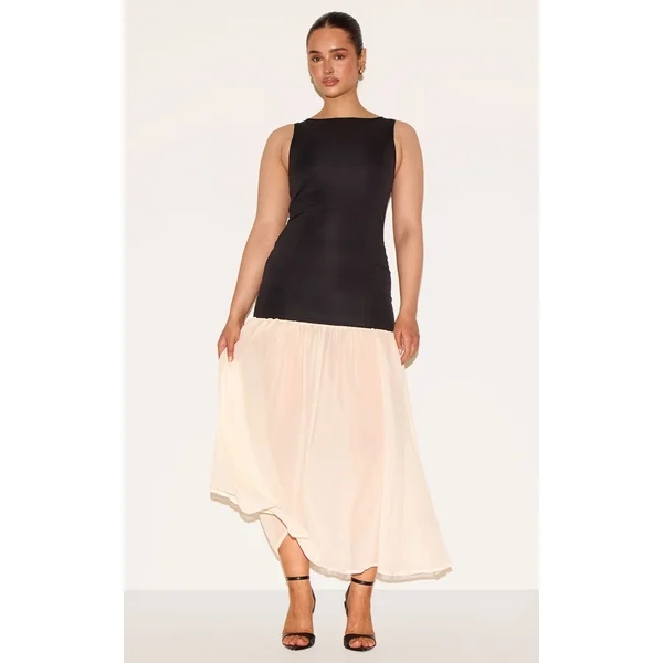 Shape Black Boat Neck Dropped Waist Maxi Dress