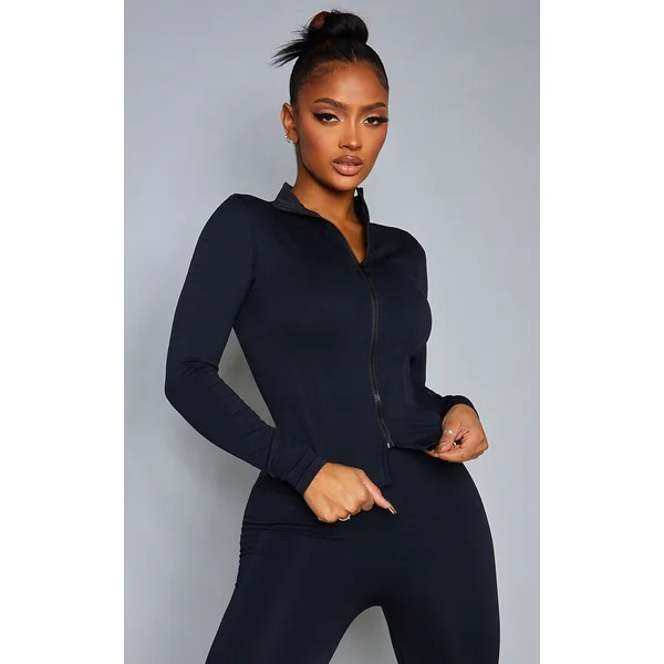 Shape Black Branded Double Zip Gym Top