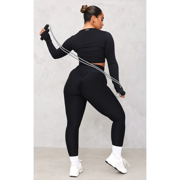 Shape Black Brushed Cotton Ruched Bum Branded Gym Leggings