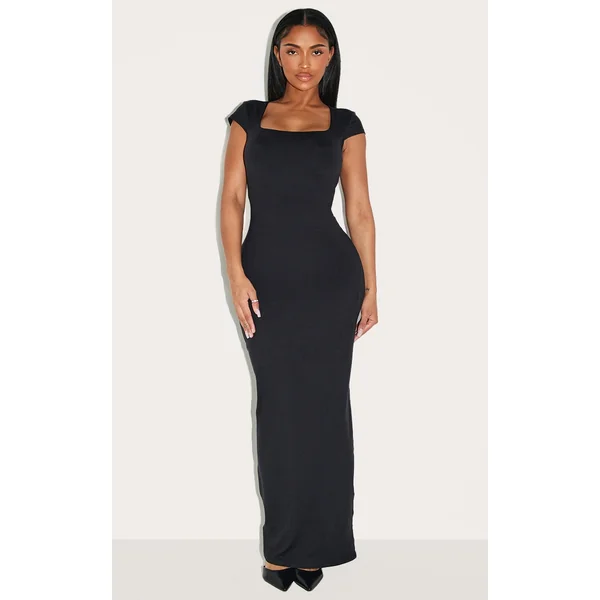 Shape Black Built In Shapewear Sculpt Square Neck Maxi Dress