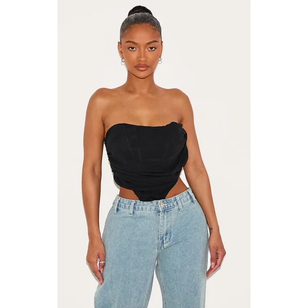 Shape Black Chiffon Ruched Corset Crop Top