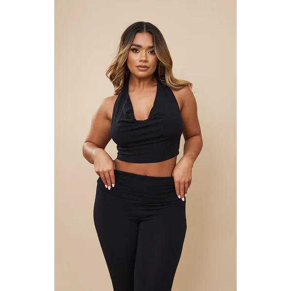 Shape Black Contour Jersey Cowl Neck Crop Top