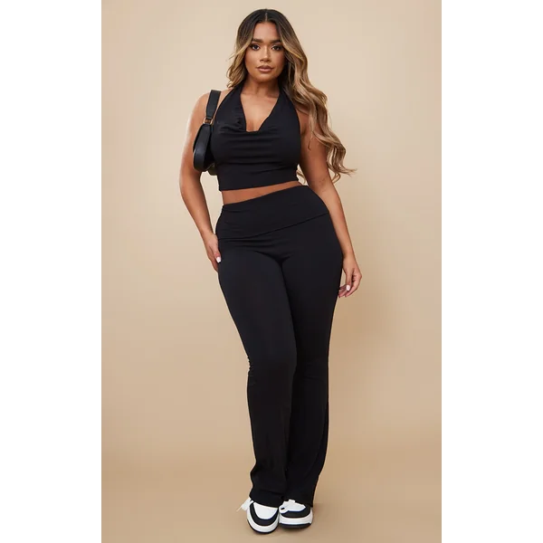 Shape Black Contour Jersey Foldover Waist Flare Pants