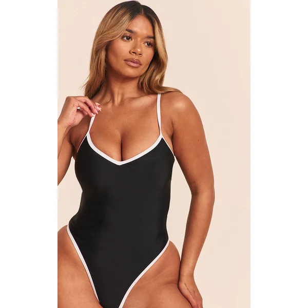 Shape Black Contrast Binding Swimsuit