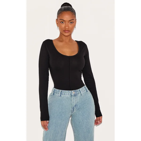 Shape Black Cotton Scoop Neck Seam Bodysuit