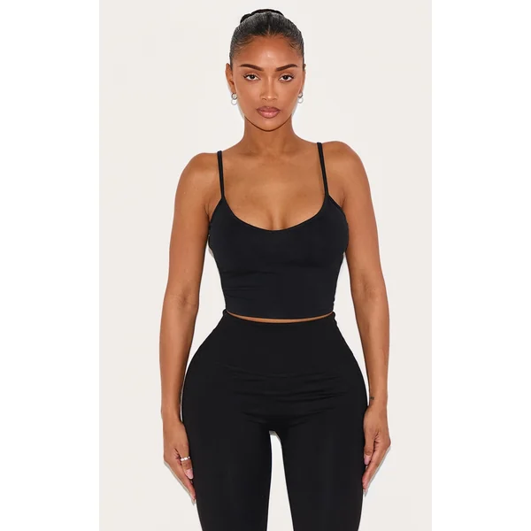 Shape Black Cotton Strappy Crop Top