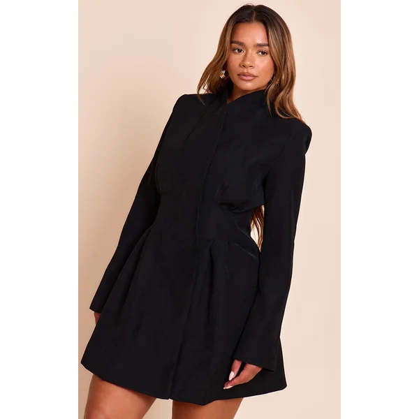 Shape Black Cross Over Cinched Waist Blazer Dress