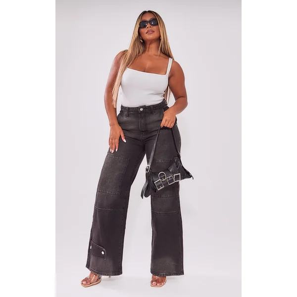 Shape Black Denim Utility Wide Leg Jeans