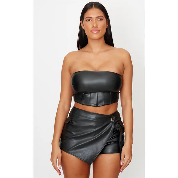 Shape Black Faux Leather Bandeau Corset Top