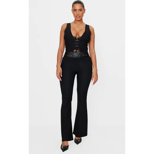 Shape Black Faux Leather Contrast Flared Pants