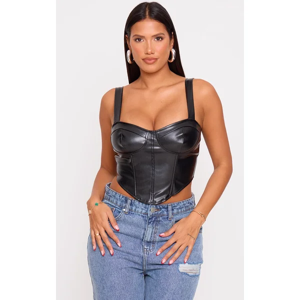 Shape Black Faux Leather Corset Crop Top