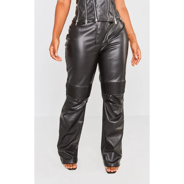 Shape Black Faux Leather Panel Detail Wide Leg Pants